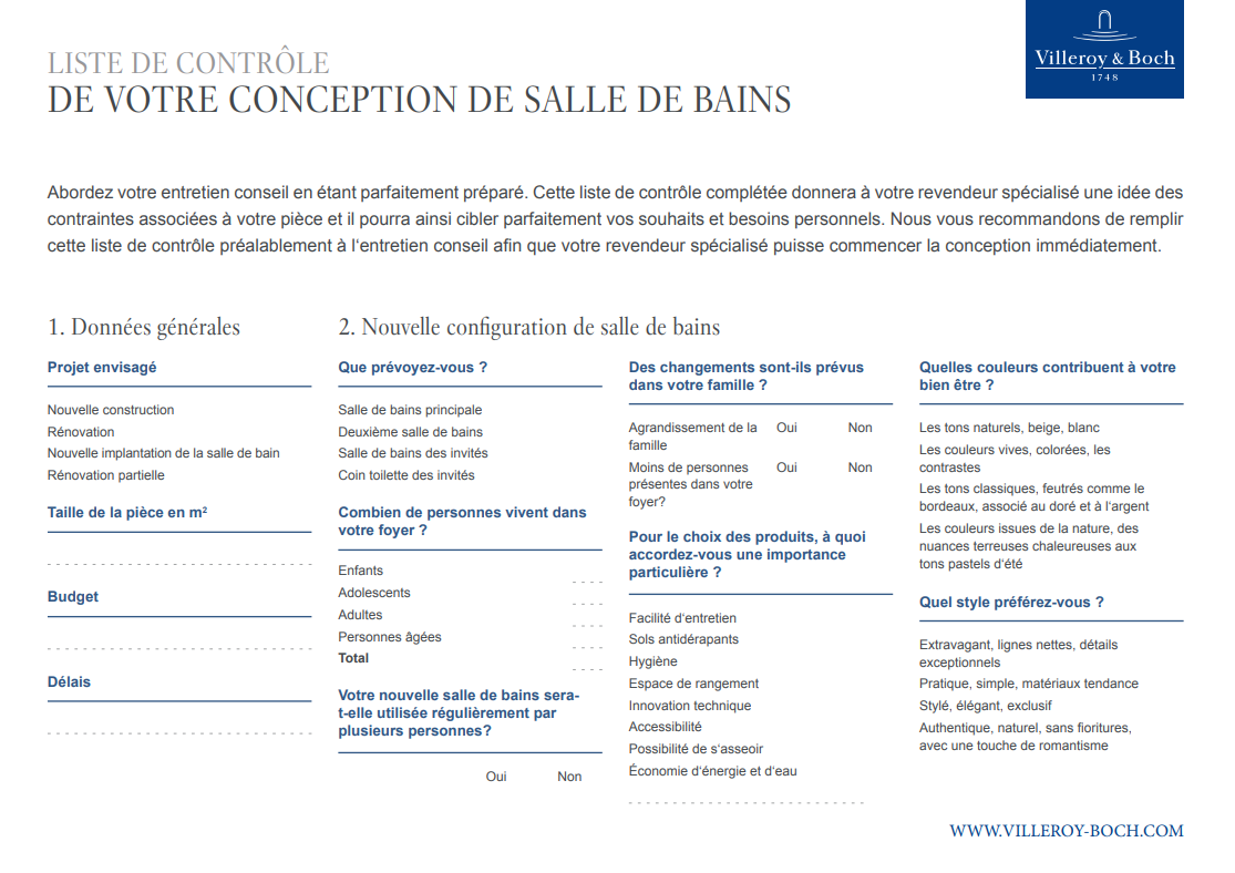 Liste de contrôle - Conception et Rénovation Salle de Bains